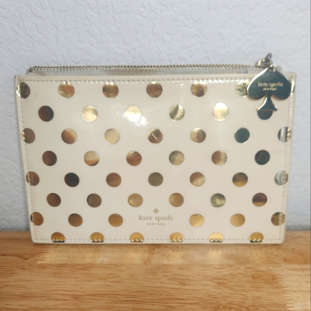 Kate‎ Spade Ivory Clutch with Confetti Gold Polka Dot Pattern